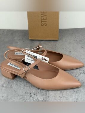 Steve Madden Christyy Leather Slingback Flat Black Women’s Tan  New In Box Sz 11